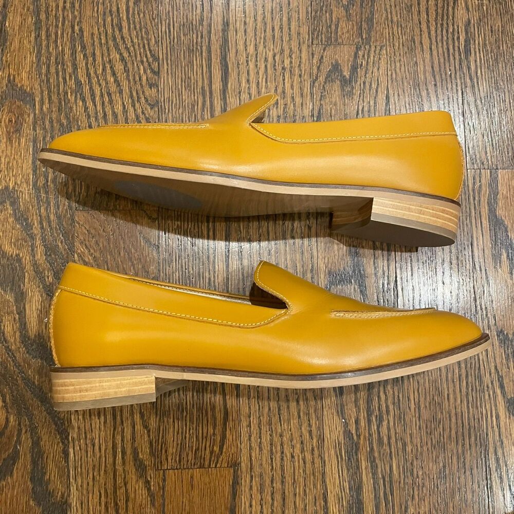 NWOT EVERLANE The Modern Pointed Toe Loafer Tan Mustard Yellow Leather - Picture 3 of 9